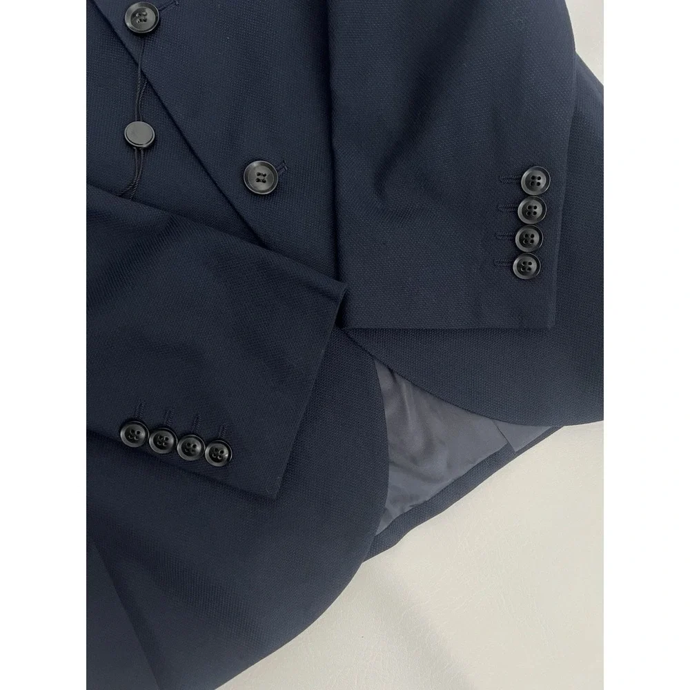 Topman Mens Skinny Fit Suit Jacket 36R Navy Blue Two Button Modern Blazer Career